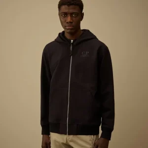 Felpa nera con cappuccio e zip con logo ricamato