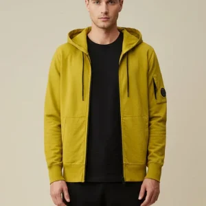 Felpa giallo antico con cappuccio e zip