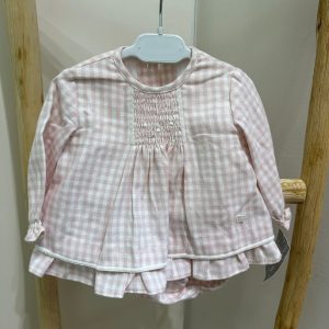 Vestito con culotte a quadri rosa e bianco