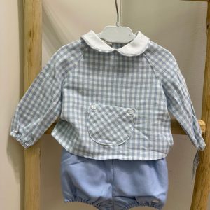 Camicina con culotte celeste e bianca in caldo cotone