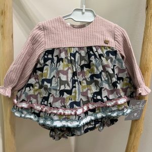 Vestito con culotte rosa fantasia cane