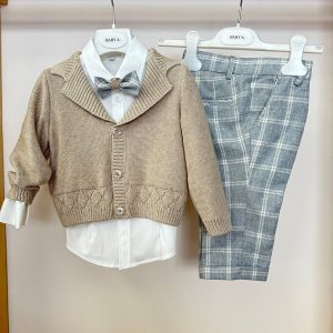 Completo beige e grigio quadri Baby A.