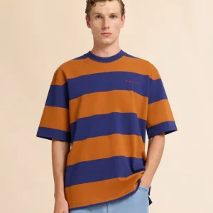 T-shirt a maxi righe blu e arancioni