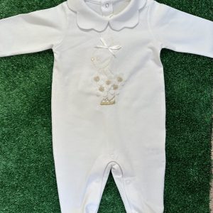 Tutina lunga con piedino bianca con coniglietto