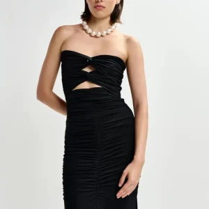 Abito Jeremy nero a sirena drappeggiato con dettagli cut out