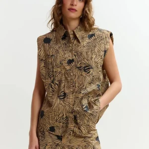 Camicia Jol beige con stampa floreale nera