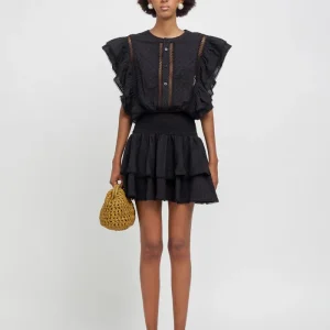 Mini abito boho nero con trasparenze