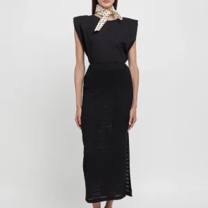 Gonna longuette nera tessuto goffrato