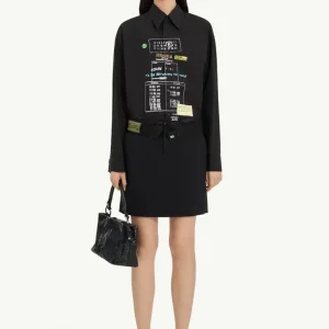 Minigonna in lana grigia vita rovesciata con etichetta MM6 verde