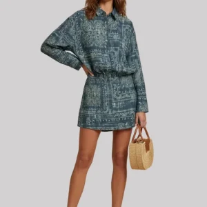 Abito camicia con stampa bandana blu