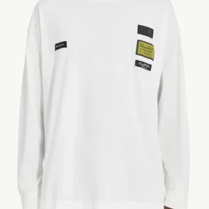 T-shirt a maniche lunga bianca con patch