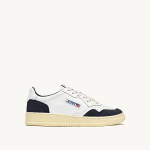 Sneakers medalist low in pelle bianco e suede blu scuro