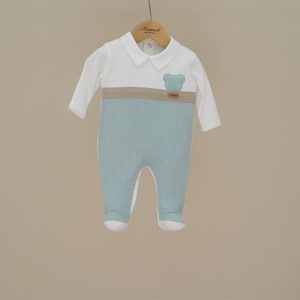 Tutina in cotone bianca verde acqua Ninnaoh