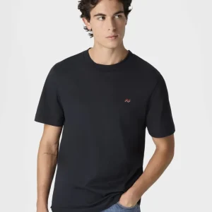 T-shirt blu con ricamo e logo