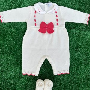 Tutina intera in filo di scozia Primodì con fiocco corallo