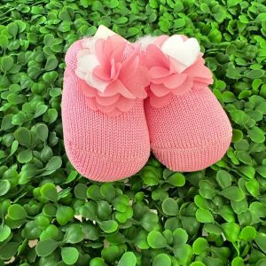 Babbucce in filo di scozia fuxia con petali