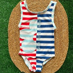 Costume intero bimba rigato blu e rosso