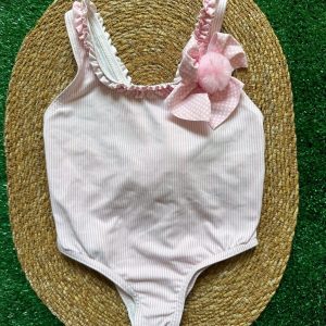 Costume intero bimba rigato bianco e rosa