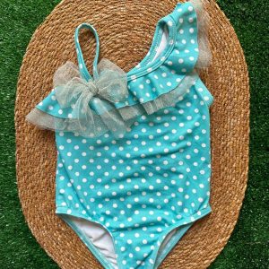 Costume intero celeste a pois