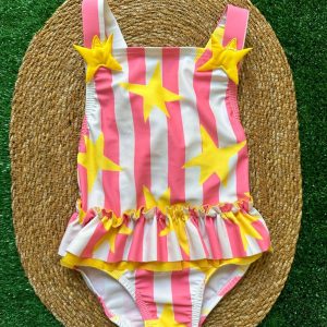 Costume intero bimba bianco e rosa