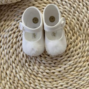 Ballerine bianca Ambarabà con pom pom di pelliccia