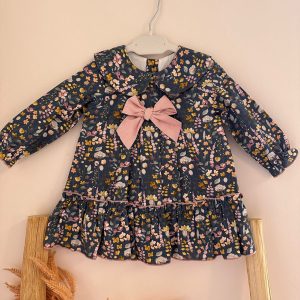 Vestito blu a fiorellini con fiocco rosa Mac Ilusion