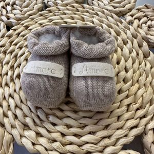 Babbucce in lana tortora “Amore” Story Loris