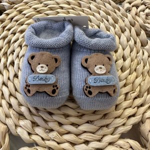Babbucce in lana orsetto baby celeste Story Loris