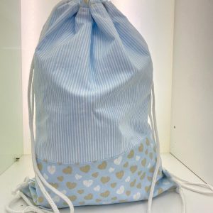 Sacco porta cambio celeste e bianco con cuoricini