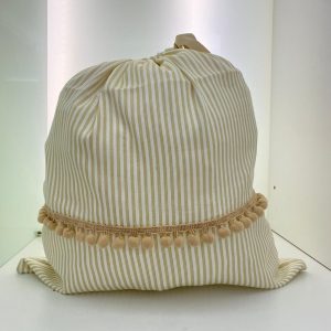 Sacco porta cambio bianco e beige con pom pom