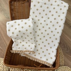 Coppia di asciugamani a pois beige