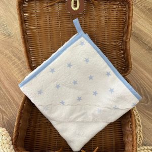 Triangolo bagnetto bianco con stelline celesti