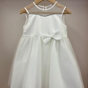 Abito bianco con fiocco e strass Ambarabà