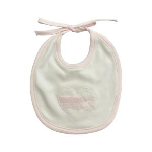 Bavetta bianca cuore ricamato rosa