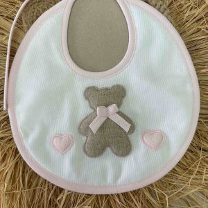 Bavetta bianca cuore orso cuore rosa