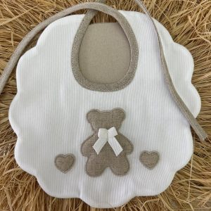 Bavetta cuore orso cuore bianca e tortora