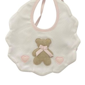 Bavetta cuore orso cuore bianca e rosa