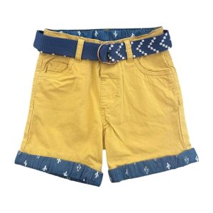 Bermuda senape in cotone con cinturina blu Birba