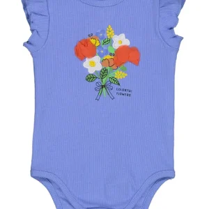 Body in cotone azzurro con fiorellini Birba