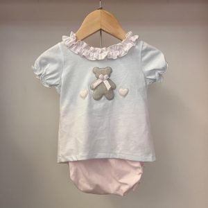 Completo due pezzi orso con cuori rosa