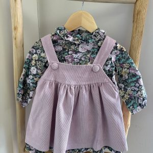 Vestito salopette rosa in velluto con body