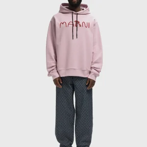 Felpa rosa con cappuccio e logo rosso