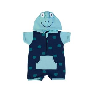 Pagliaccetto con cappuccio ranocchio e bavetta blu e celeste completo 2 pezzi FS baby