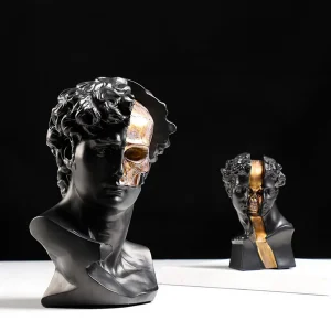 Michelangelo David Sculpture with Golden Skull
