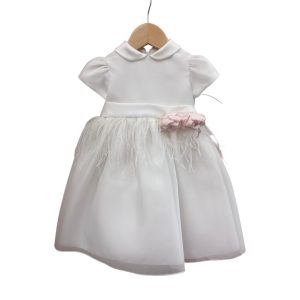 Abito bianco con piume e rose Petit