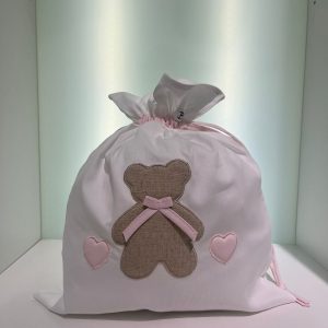 Sacco porta cambio bianco orsetto rosa