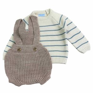 Salopette tortora e magliettina rigata verde salvia Mac Ilusion