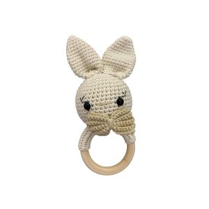 Sonaglino coniglietto con fiocco tortora