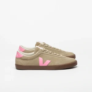 Sneakers volley in suede taupe e rosa